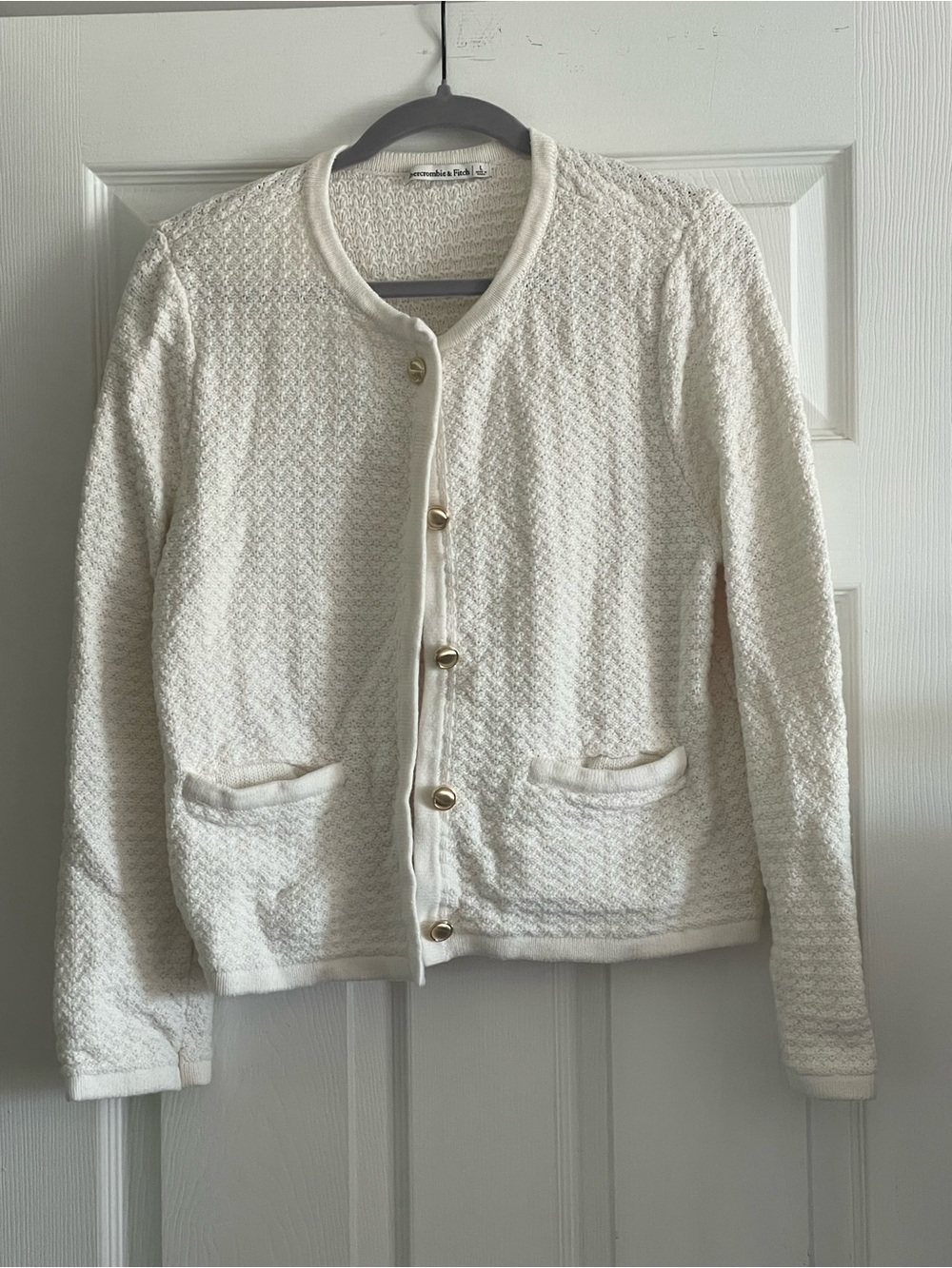 Abercrombie & Fitch Classic Cream Textured Button-Up Women's Sweater Jacket